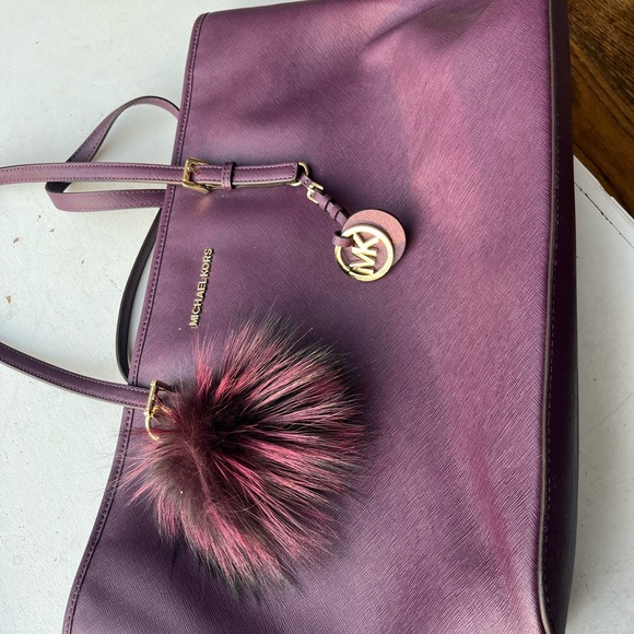 Michael Kors Handbags - Michael Kors Plum Tote with Pom-Pom Charm